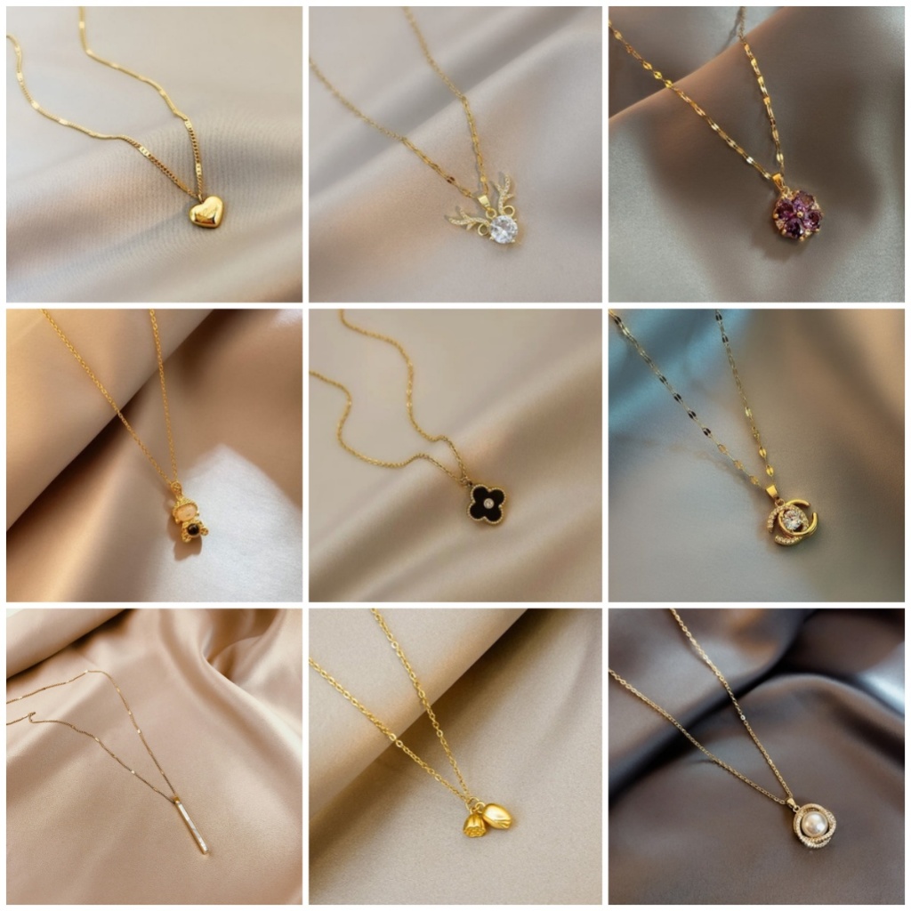 สร้อยคอไทเทเนียมเหล็ก สีทอง กันน้ํา ไม่จางหาย 50 สไตล์ แฟชั่นเกาหลี