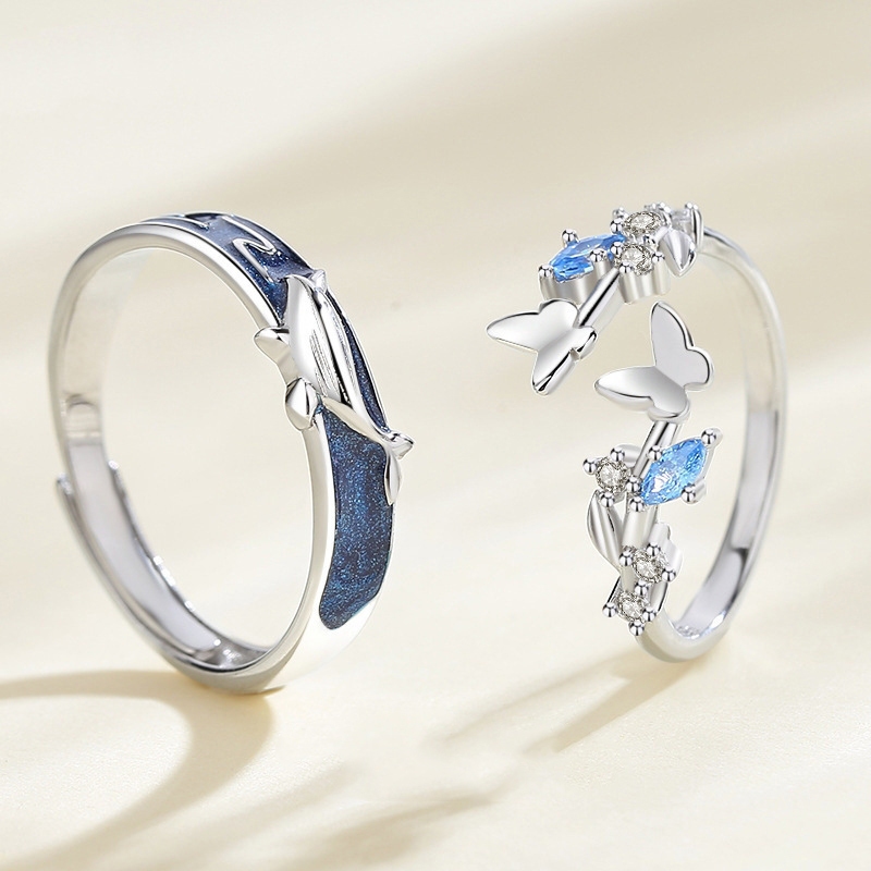 แหวนแฟชั่น รูปปลาวาฬ ผีเสื้อ สีเงิน ของขวัญคู่รัก สําหรับผู้ชายและผู้หญิง