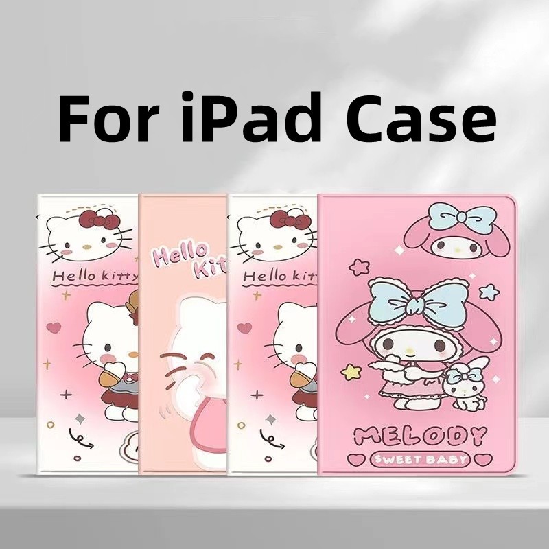 【Melody &amp; hellokitty】For เคสไอแพด ลายการ์ตูน iPad Air 4/5 10.9 / Pro 11 /Mini 1 2 3 4 5 6 / iPad 2 3 4 / iPad Pro 9.7 Air1 Air2 / iPad Pro 10.5 / 10.2 gen9 gen8 7th Smart Case