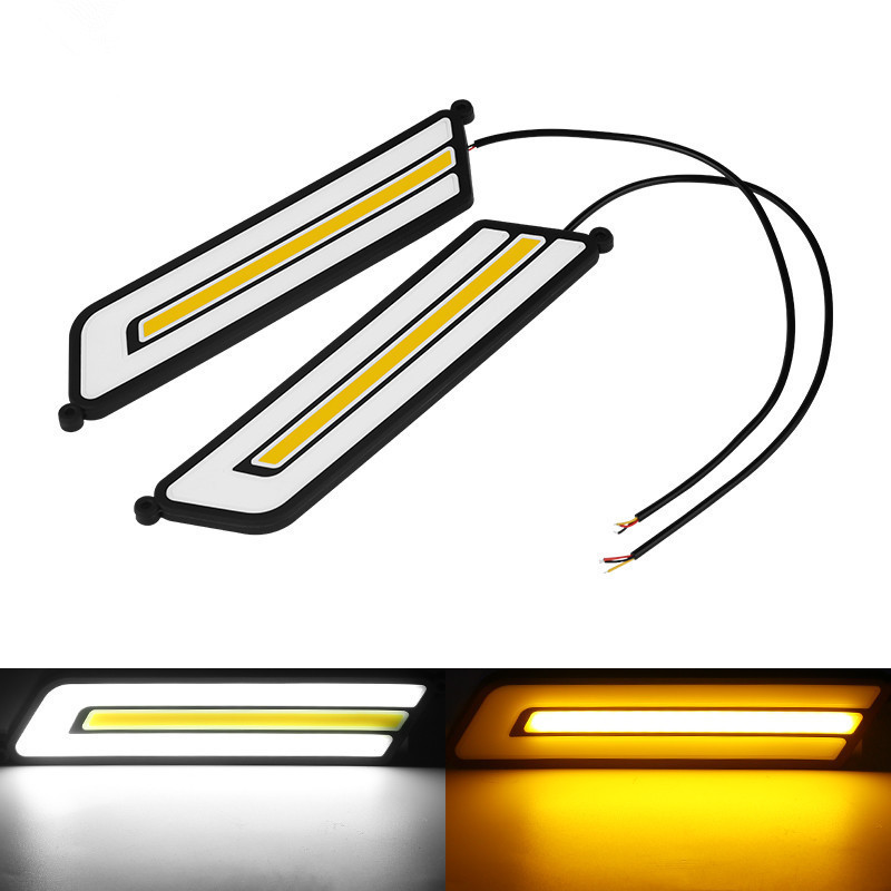 ไฟเดย์ไลท์ COB ซิลิโคน สีเหลือง ขาว DC 12V บางมาก 7 รูปทรง Diy สําหรับรถยนต์ 2 ชิ้น