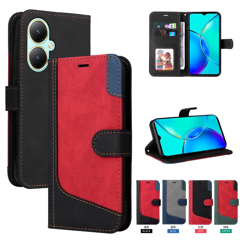 ปลอกสําหรับ Vivo V29 Lite V27 Pro Y78 Plus Y35 + 5G Y27 4G Frosted Flip Stand Card Slot เคสโทรศัพท์ฝ