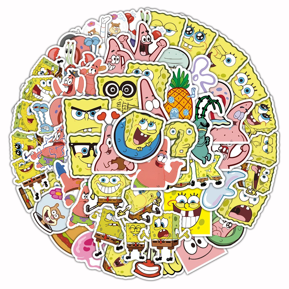สติกเกอร์ ลายการ์ตูน Sponge Bob Square Pants กันน้ํา สําหรับตกแต่งสมุดภาพ 60 ชิ้น