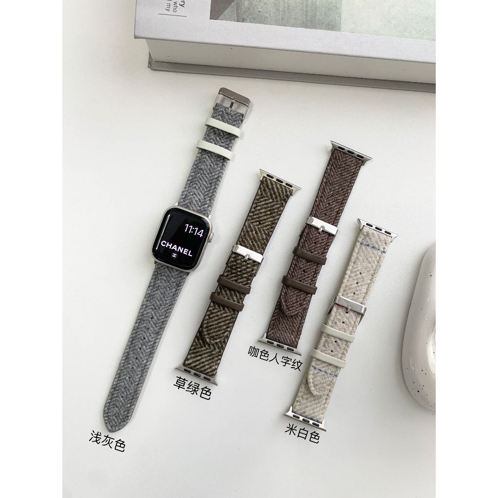 สายนาฬิกาข้อมือหนัง ผ้าขนสัตว์ สําหรับ Apple Watch 9 8 Ultra 7 6 SE 5 4 3 2 1