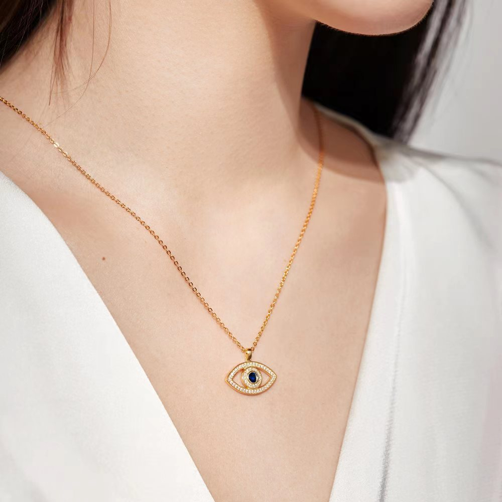 18k gold devil eye zircon สร้อยคอ lucky charm สร้อยคอตาปีศาจแฟชั่นสีฟ้า evil eye สร้อยคอ blessed สําหรับผู้หญิงของขวัญ