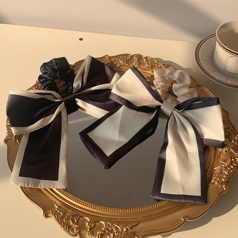 ผู้หญิง Scrunchies ผูกริบบิ้นสไตล์ฝรั่งเศส Satin Bow Tie ยางรัดผมแฟชั่นอุปกรณ์เสริม