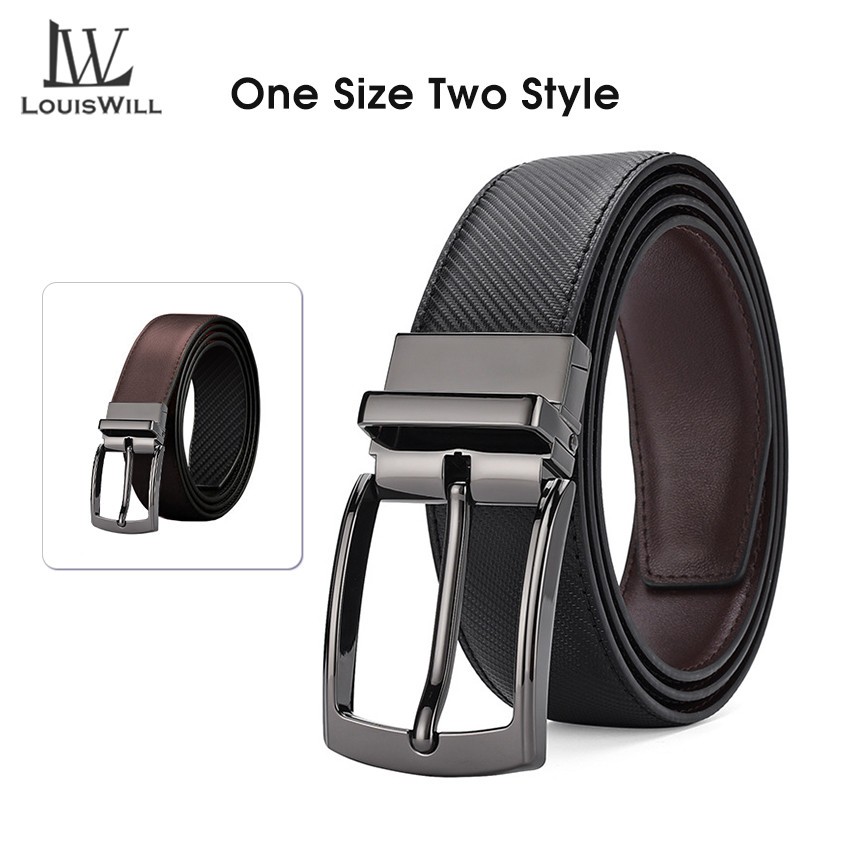 Louiswill เข็มขัดหนังผู้ชาย เข็มขัดธุรกิจ สองสี ฟรีสลับปุ่ม หมุนได้ เข็มขัดปรับความยาวได้ เข็มขัดสิ่งทอลายทแยง สําหรับผู้ชาย แฟชั่น การออกแบบหัวเข็มขัด โลหะผสม การกัดกร่อน ความต้านทาน - รูปที่ 2