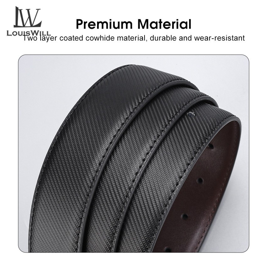 Louiswill เข็มขัดหนังผู้ชาย เข็มขัดธุรกิจ สองสี ฟรีสลับปุ่ม หมุนได้ เข็มขัดปรับความยาวได้ เข็มขัดสิ่งทอลายทแยง สําหรับผู้ชาย แฟชั่น การออกแบบหัวเข็มขัด โลหะผสม การกัดกร่อน ความต้านทาน - รูปที่ 3