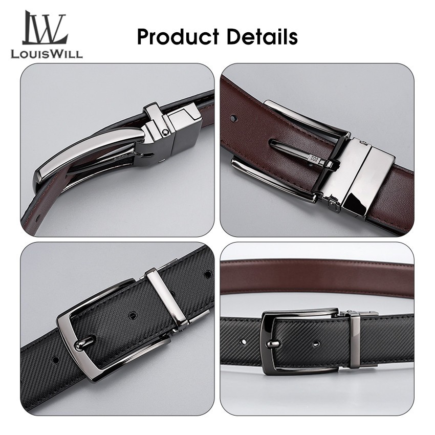 Louiswill เข็มขัดหนังผู้ชาย เข็มขัดธุรกิจ สองสี ฟรีสลับปุ่ม หมุนได้ เข็มขัดปรับความยาวได้ เข็มขัดสิ่งทอลายทแยง สําหรับผู้ชาย แฟชั่น การออกแบบหัวเข็มขัด โลหะผสม การกัดกร่อน ความต้านทาน - รูปที่ 4