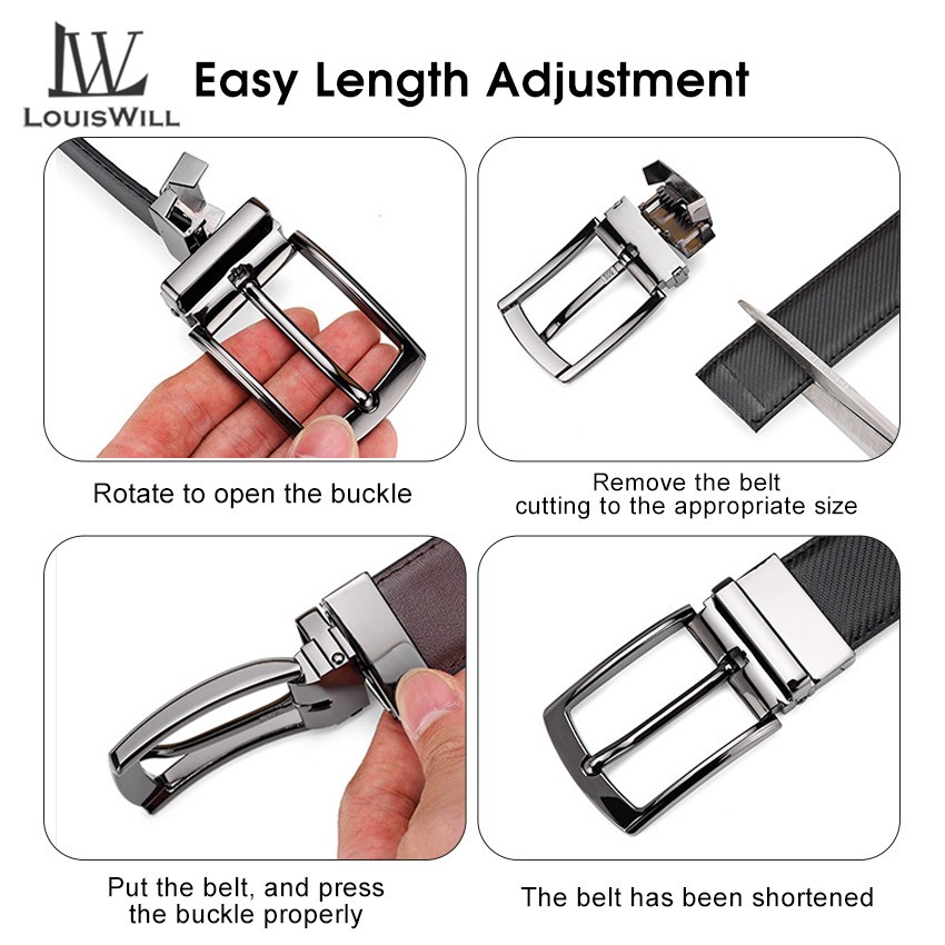 Louiswill เข็มขัดหนังผู้ชาย เข็มขัดธุรกิจ สองสี ฟรีสลับปุ่ม หมุนได้ เข็มขัดปรับความยาวได้ เข็มขัดสิ่งทอลายทแยง สําหรับผู้ชาย แฟชั่น การออกแบบหัวเข็มขัด โลหะผสม การกัดกร่อน ความต้านทาน - รูปที่ 5
