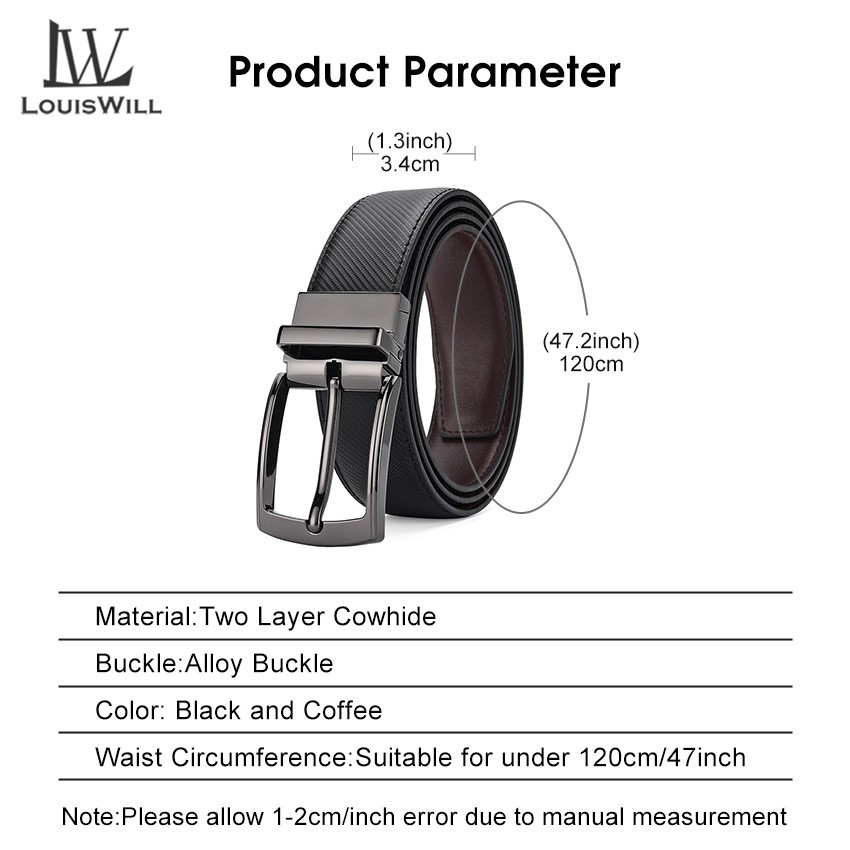 Louiswill เข็มขัดหนังผู้ชาย เข็มขัดธุรกิจ สองสี ฟรีสลับปุ่ม หมุนได้ เข็มขัดปรับความยาวได้ เข็มขัดสิ่งทอลายทแยง สําหรับผู้ชาย แฟชั่น การออกแบบหัวเข็มขัด โลหะผสม การกัดกร่อน ความต้านทาน - รูปที่ 6