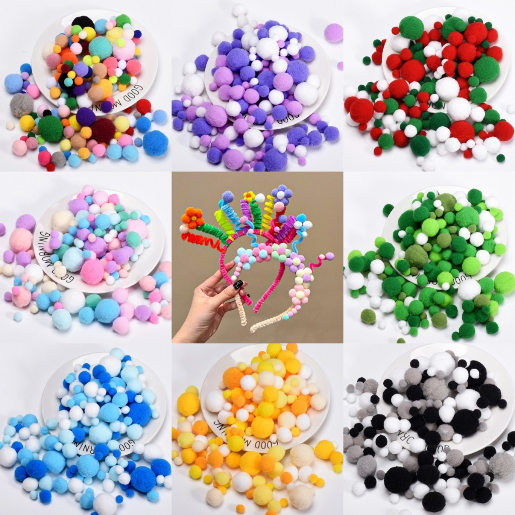 ปอมปอนปอมปอม แฮนด์เมด คละสี 10 15 20 25 30 มม. 20 กรัม 135 ชิ้น DIY