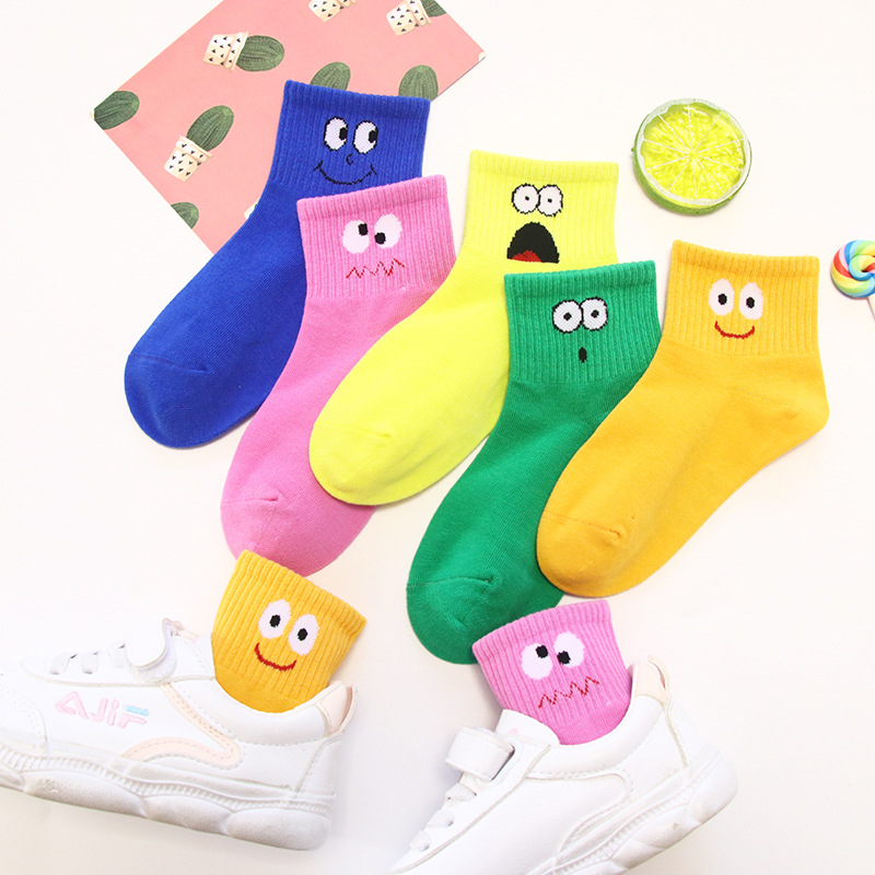 5pairs Boys Socks Casual Cute Cartoon Face Pattern Print Thin Breathable Comfortable Socks