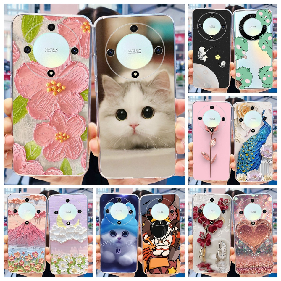 เคสโทรศัพท์มือถือ ซิลิโคนนิ่ม TPU ลายดอกไม้ แมวน่ารัก สําหรับ Honor X9b 2023 HonorX9b X 9B 5G