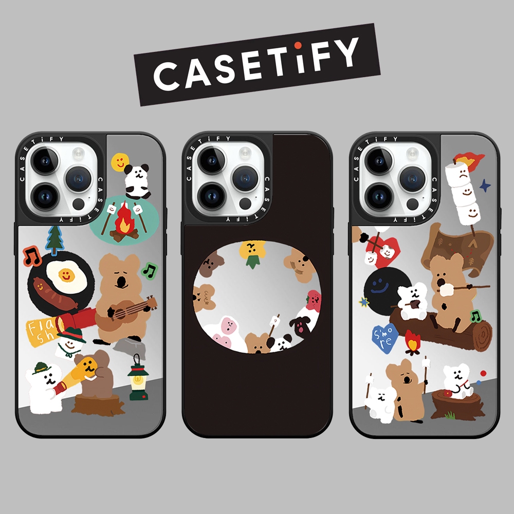 Drop proof CASETI กระจกเคสโทรศัพท์สําหรับ iPhone 15 Plus 15Pro 15promax 14 14pro 14promax 13 13promax พิมพ์ด้านข้างเคสแข็ง หมีน่ารัก 12promax เคส iPhone 11 อย่างเป็นทางการคุณภาพสูง