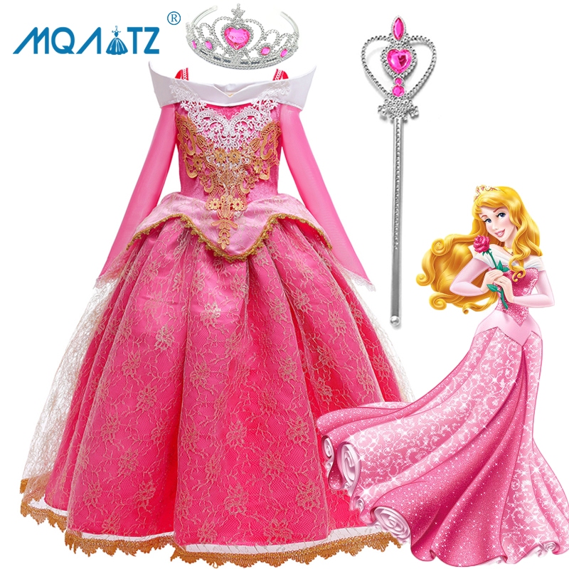 Mqatz ชุดเดรสคอสเพลย์ แขนยาว ลายดอกไม้ สไตล์เจ้าหญิง สําหรับเด็กผู้หญิง อายุ 2-10 ปี SMR026