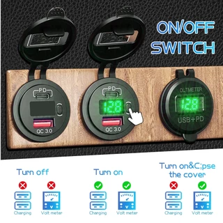 🚀ส่งจากไทย🚀 ที่ชาร์จ USB QC3.0 PD Type C พร้อมซ็อกเก็ตสวิตช์ สําหรับรถยนต์ เรือ รถจักรยานยนต์ รถบรรทุก รถบัส SUV 12V 24V