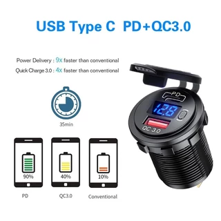 🚀ส่งจากไทย🚀 ที่ชาร์จ USB QC3.0 PD Type C พร้อมซ็อกเก็ตสวิตช์ สําหรับรถยนต์ เรือ รถจักรยานยนต์ รถบรรทุก รถบัส SUV 12V 24V