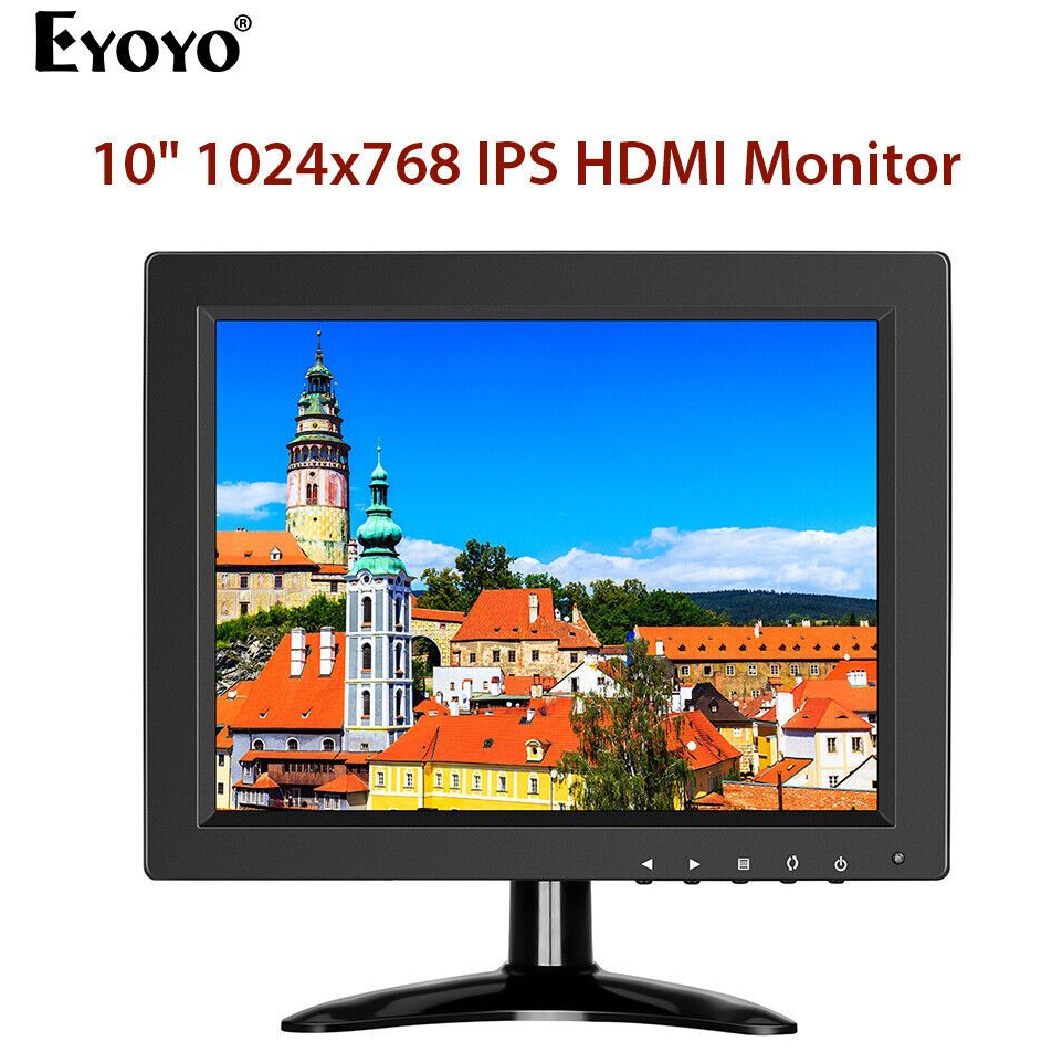 Eyoyo มอนิเตอร์ HD IPS HDMI 10 นิ้ว 1024x768 178 ° กล้องวงจรปิดมุมกว้าง Bulit-in Specker พร้อม BNC H