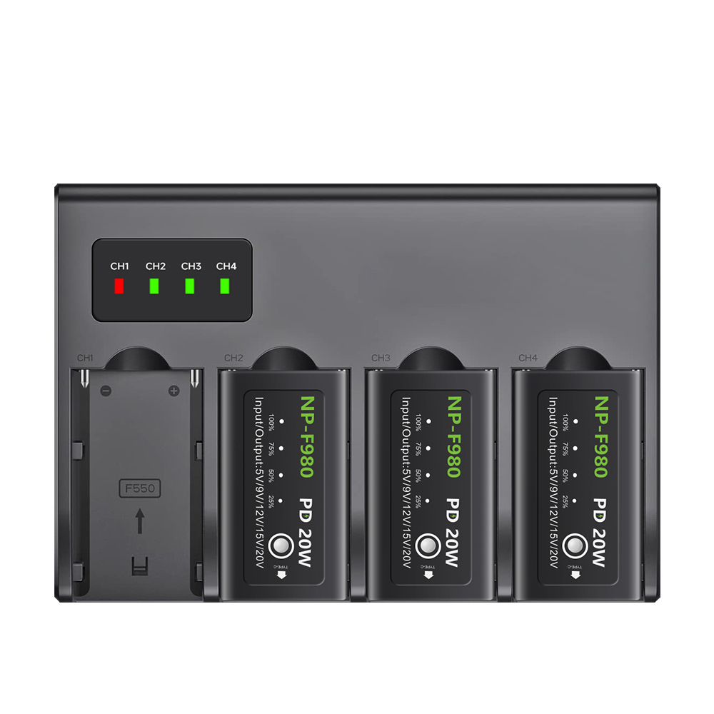 ที่ชาร์จแบตเตอรี่กล้อง 4 ช่อง สําหรับ Sony NP-F980 F970 F960 F750 F570 F550 FM50 NX80 MC2500 NC88