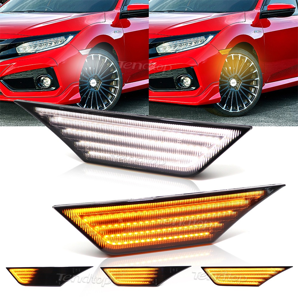 สําหรับ Honda Civic 2016-2021 ไฟเลี้ยวรถ Fender ด้านข้าง LED Marker ไฟ LED ไฟเลี้ยว Blinker โคมไฟลําดับ Amber & สีขาว DRL 2 ชิ้น