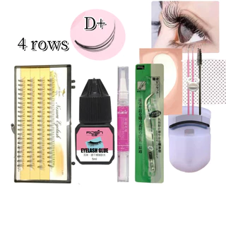 คลัสเตอร์ขนตาปลอม 10D D+ Curl 8-12 มม. 4 แถว 30D 40D ใช้ซ้ําได้ DIY