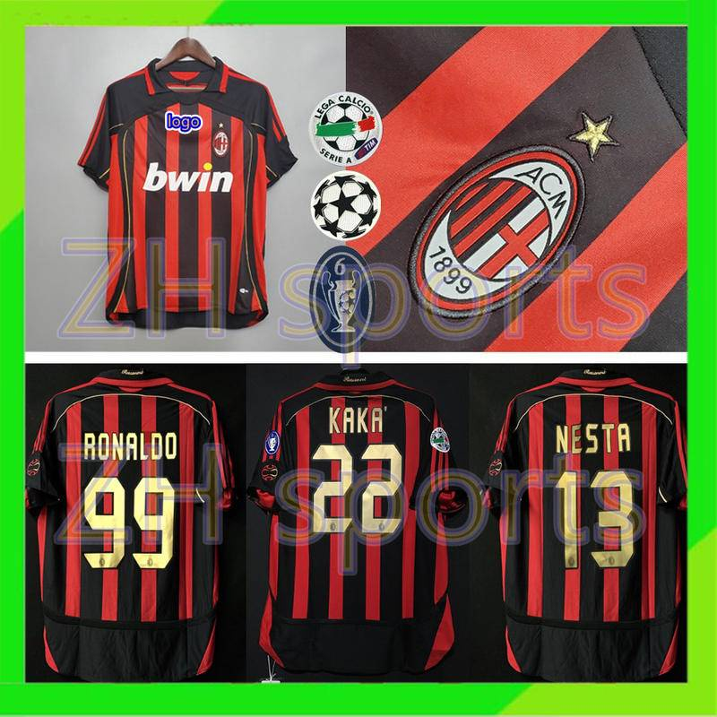 2006-2007 AC Milan home jersey retro football jersey 06-07 AC Milan jersey Kaka 22 Nesta 13 Ronaldo 99