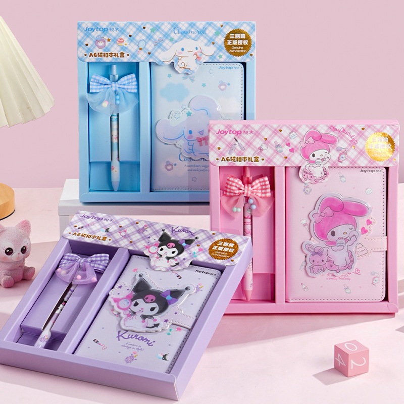 Sanrio Kuromi ชุดกล่องของขวัญ สมุดโน้ตไดอารี่ ขนาด A6 พร้อมปากกา ลายเมโลดี้น่ารัก สําหรับเด็กผู้หญิง