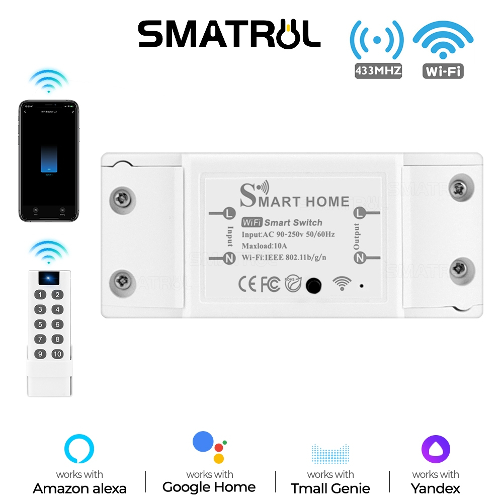 Smatrul WiFi RF433MHZ สวิตช์ควบคุมระยะไกลอัจฉริยะรีเลย์ควบคุม Tuya ควบคุมด้วยเสียง Timer Google Home Amazon Alexa