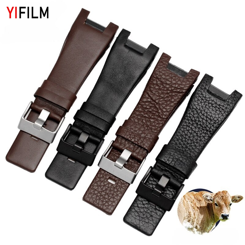 Yifilm สายนาฬิกาข้อมือหนังแท้ สีดํา น้ําตาลเข้ม สําหรับ Diesel DZ1216 DZ1273 DZ4246 DZ4287 32x17 มม.