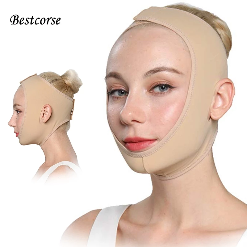 Bestcorse XS-3XL สายรัดคางกระชับใบหน้า เข็มขัดสูงหลังดูดไขมันเหนียง สําหรับผู้หญิงหลังลิโปแสคชัน