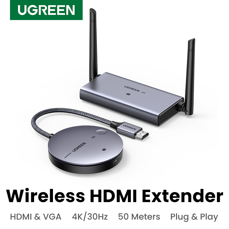 Ugreen เครื่องขยายสัญญาณ HDMI ไร้สาย 4K 30Hz 2.4GHz+5GHz 50 เมตร HDMI VGA DualInterface เข้ากันได้กั