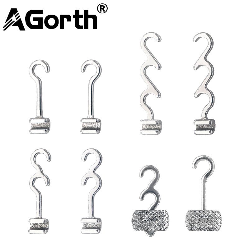 Agorth 10 ชิ้นทันตกรรมทันตกรรมจัดฟันโค้ง Hook Traction Hooks สแตนเลส Bondable ตาข่ายฐานเดี่ยวขวา/ซ้ายอุปกรณ์เสริม