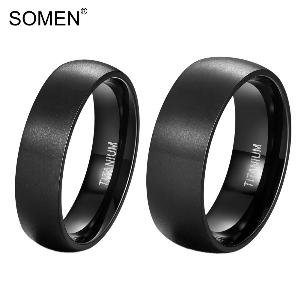Somen 6mm 8mm แหวนไทเทเนียม Brushed Dome สีดํา Elegant Wedding Band ขนาด 5-13 ราคา ถูกที่สุด ดีลบีเคเค