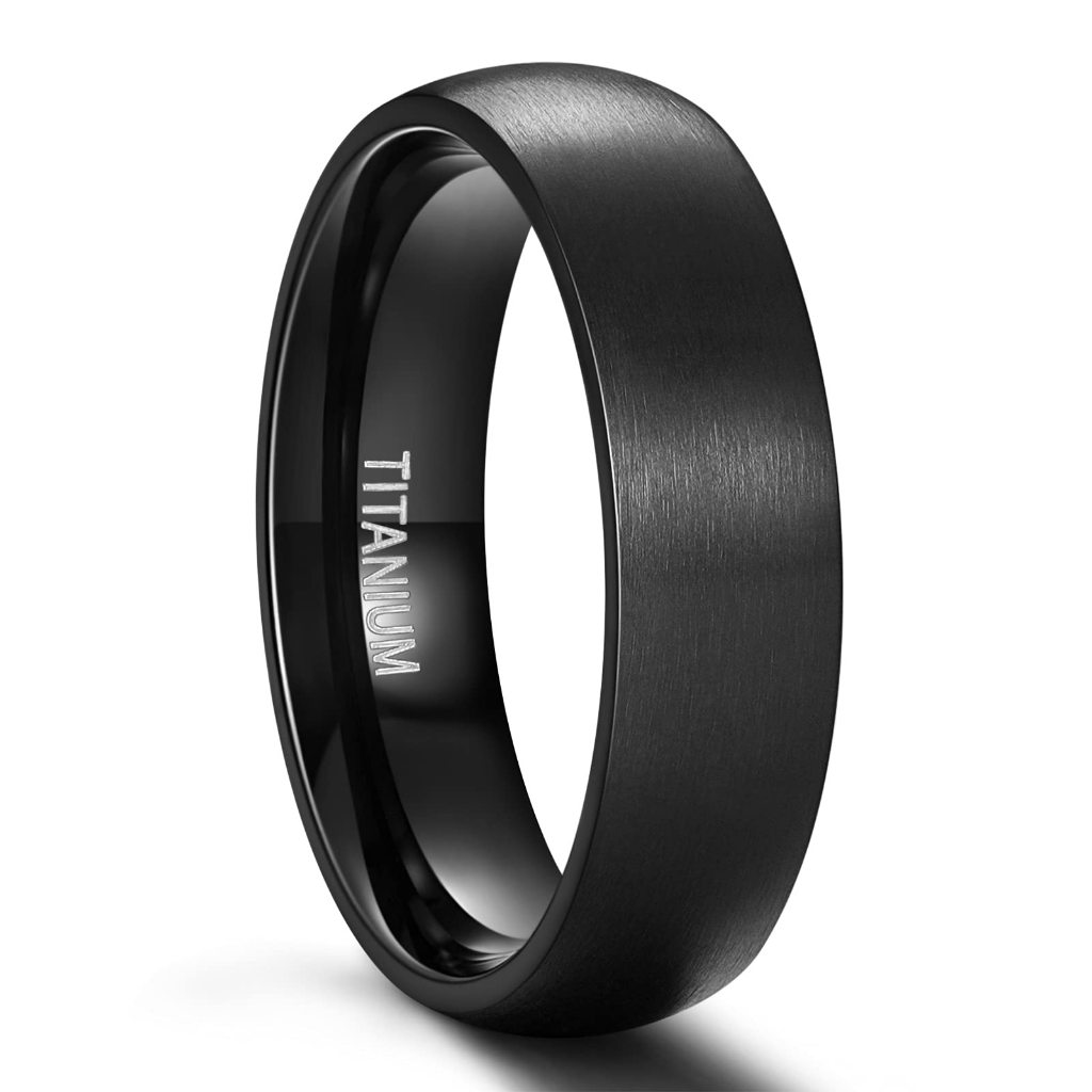 Somen 6mm 8mm แหวนไทเทเนียม Brushed Dome สีดํา Elegant Wedding Band ขนาด 5-13 ราคา ถูกที่สุด ดีลบีเคเค แกลเลอรีภาพที่ 2