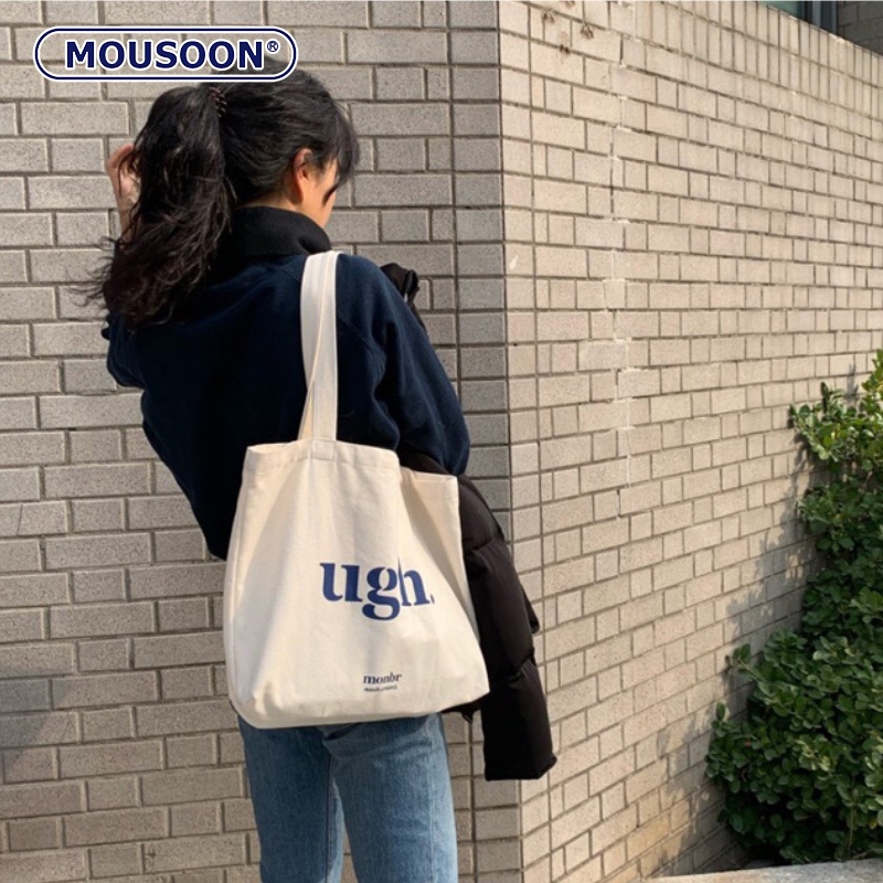 Mousoon กระเป๋าผ้าใบซิปสไตล์ขี้เกียจญี่ปุ่น Tote Bag Ins วรรณกรรมความจุขนาดใหญ่สไตล์เกาหลีนักเรียนหญิงไหล่เดียว
