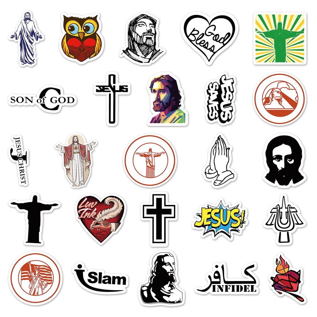 50 ชิ้นการ์ตูน Cross Jesus สติกเกอร์สําหรับ DIY โทรศัพท์แล็ปท็อปโน้ตบุ๊คจักรยานหมวกกันน็อครถ Graffiti กันน้ําตกแต่ง Decal