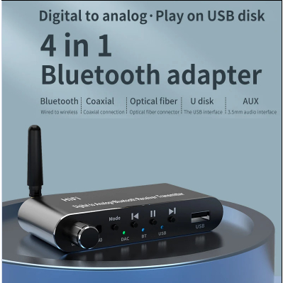 5.1 เครื่องรับส่งสัญญาณบลูทูธ ตัวแปลง U-disk AUX ไฟเบอร์โคแอ็กเชียล DAC ดิจิทัล เป็นอะนาล็อก