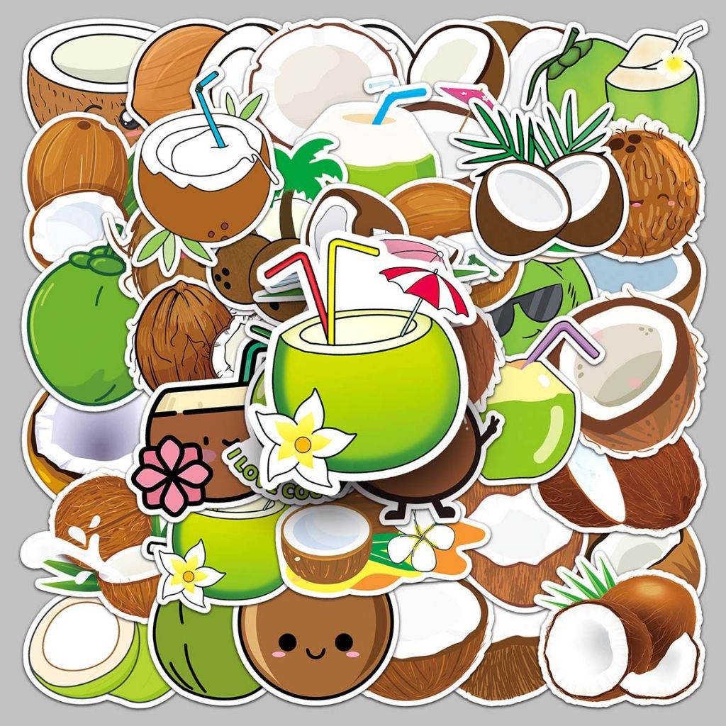 50 ชิ้นผลไม้น่ารักมะพร้าวการ์ตูนสติกเกอร์สําหรับ DIY โทรศัพท์แล็ปท็อปโน้ตบุ๊คจักรยานหมวกกันน็อครถ Graffiti กันน้ําตกแต่ง Decal ของขวัญ