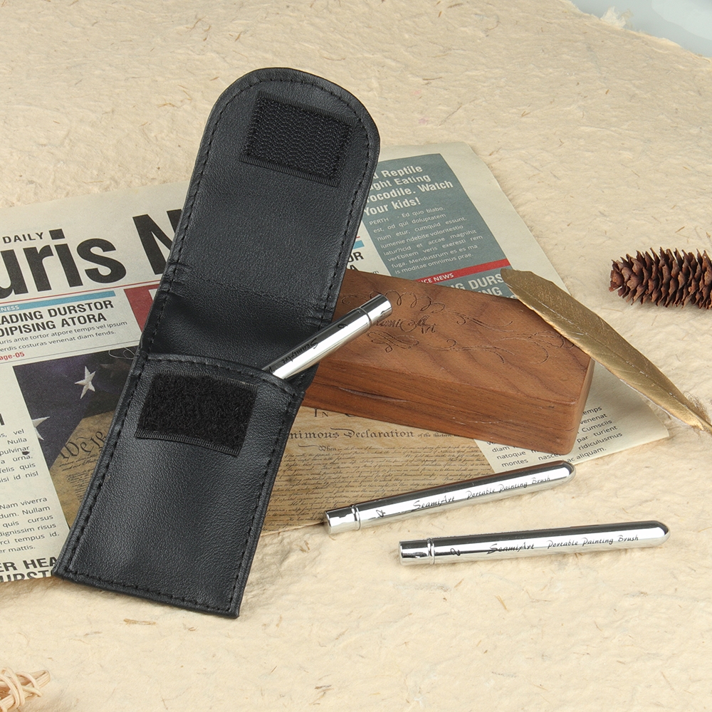 Seamiart 3 ชิ้น / เซต พร้อมกระเป๋าแปรง Pu แบบพกพา DivIsible ที่วางสั้น แปรงทาสีวารสาร สีน้ํา - รูปที่ 6