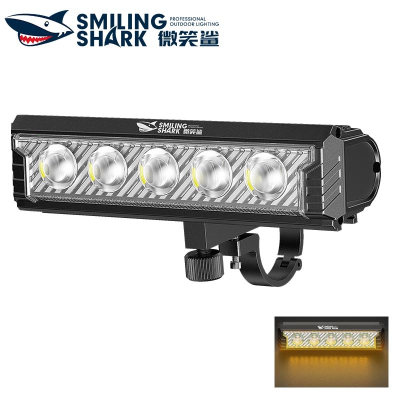 Smilingshark QX7140 ไฟจักรยาน LED Super Bright สีขาว/เหลืองไฟจักรยานโคมไฟขี่กลางคืน Type-C แบบชาร์จไฟได้ 5 โหมดกันน้ำสำหรับการขี่จักรยานตอนกลางคืน