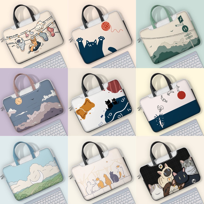 เรียบง่ายลูกแมวภูมิทัศน์การออกแบบดูดีกระเป๋าแล็ปท็อปสากลกันน้ําป้องกันฝุ่นกันน้ํามันเหมาะสําหรับ แรงม้า หัวเว่ย เลโนโว 13/14/15/16/17 นิ้ว