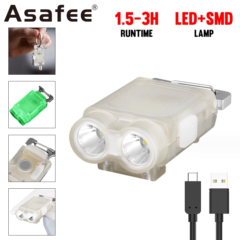 Asafee CLX-31002 พวงกุญแจไฟฉาย EDC ไฟคู่ LED + ไฟ SMD คลิปแม่เหล็ก โคมไฟหมวก พร้อมแบตเตอรี่ในตัว สําหรับตกปลากลางแจ้ง ขี่จักรยาน เหมือนที่เปิดขวด