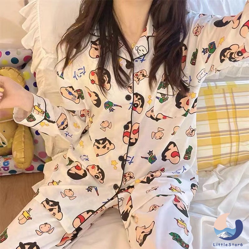 ชุดนอนเซต ชุดนอนผู้ใหญ่ ชุดนอนแขนยาวผู้หญิง Women's long sleeve winter pajamas【LittleStar6】