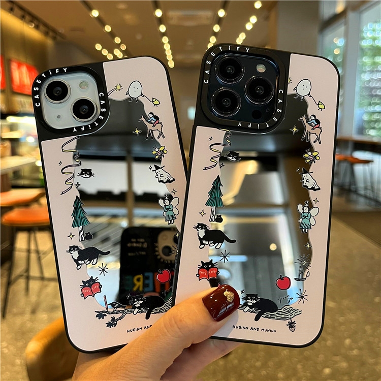 กระจกปลอกการ์ตูนแมวสําหรับiphone 11 12 13 14 15 16 Pro Max X XR XSMAX 7 8 SE2020 เคสโทรศัพท์กันกระแทกคลุมทั้งหมด