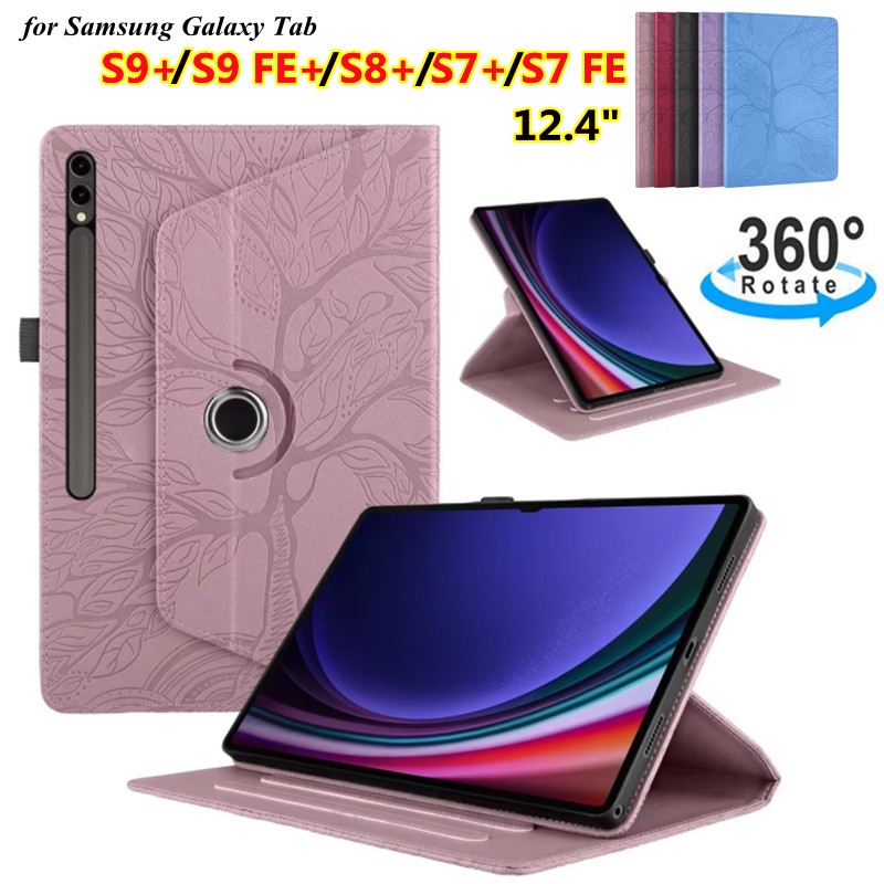 Case For Samsung Galaxy Tab S9+ S9 Plus/Tab S9 FE+ S9 FE Plus/Tab S8+ S8 Plus/Tab S7+ S7 Plus/Tab S7 FE Case Pen Holder 3D Tree Rotate Leather  Flip Cover