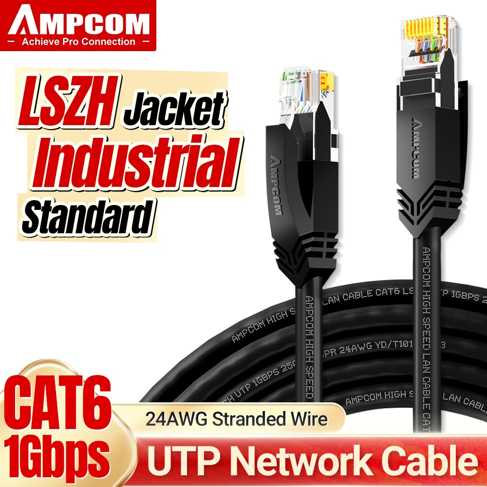 AMPCOM สายแพทช์ CAT6, สาย LAN ที่มีออกซิเจนฟรี (24AWG) UTP CAT6 RJ45 สายเคเบิลเครือข่ายแพทช์ 0.5M-5M