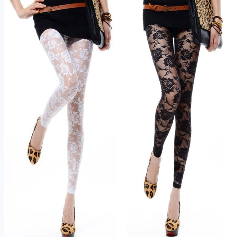 Pink -Women Summer Fashion Leggings, เลกกิ้งแฟชั่นฤดูร้อนของผู้หญิง, ลูกไม้สีทึบลูกไม้ยืดเอวสูงกางเกงผอมบาง