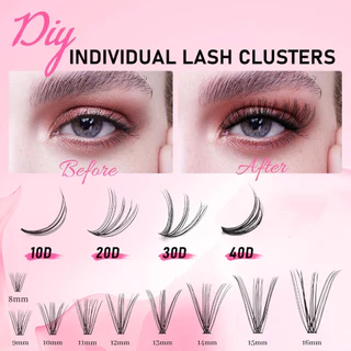 คลัสเตอร์ขนตาปลอม 10D D+ Curl 8-12 มม. 4 แถว 30D 40D ใช้ซ้ําได้ DIY