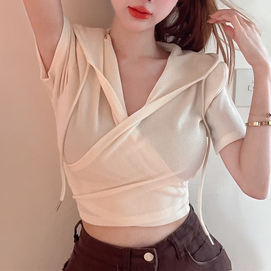 เสื้อท็อปแขนสั้น ผ้าใส่สบาย สไตล์เกาหลี เรียบง่าย สวยงามมาก