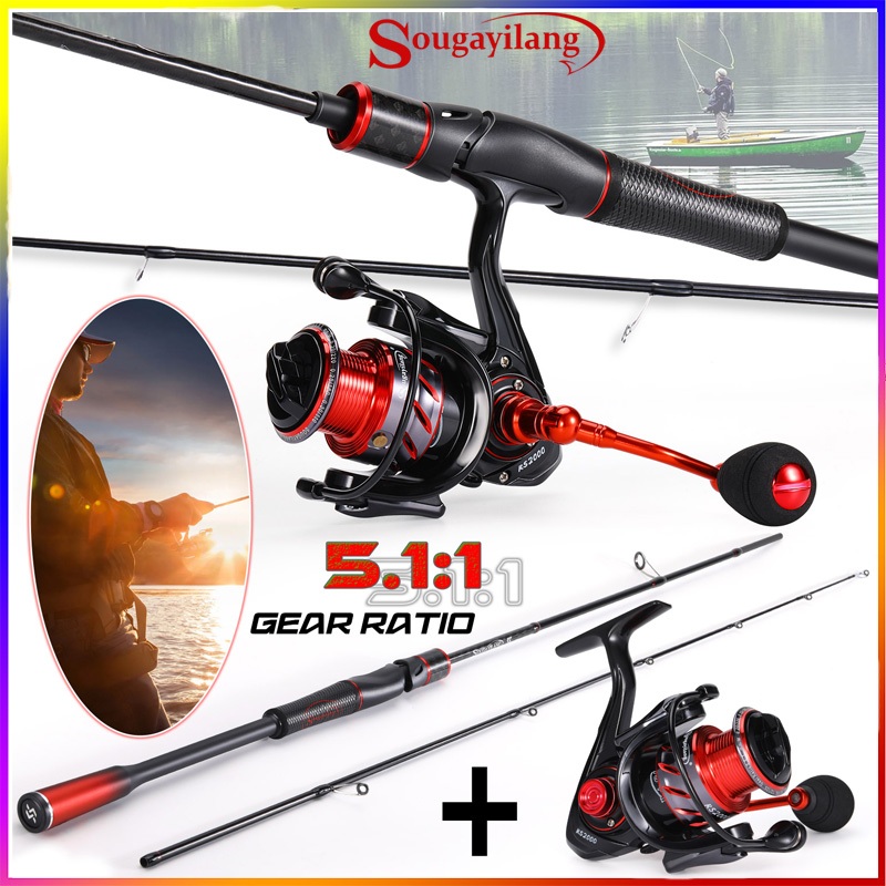 Sougayilang 5.1: 1 รอกตกปลา และคันเบ็ดตกปลา 2 ส่วน คันเบ็ดหมุน พร้อมชุดรอกหมุน 1